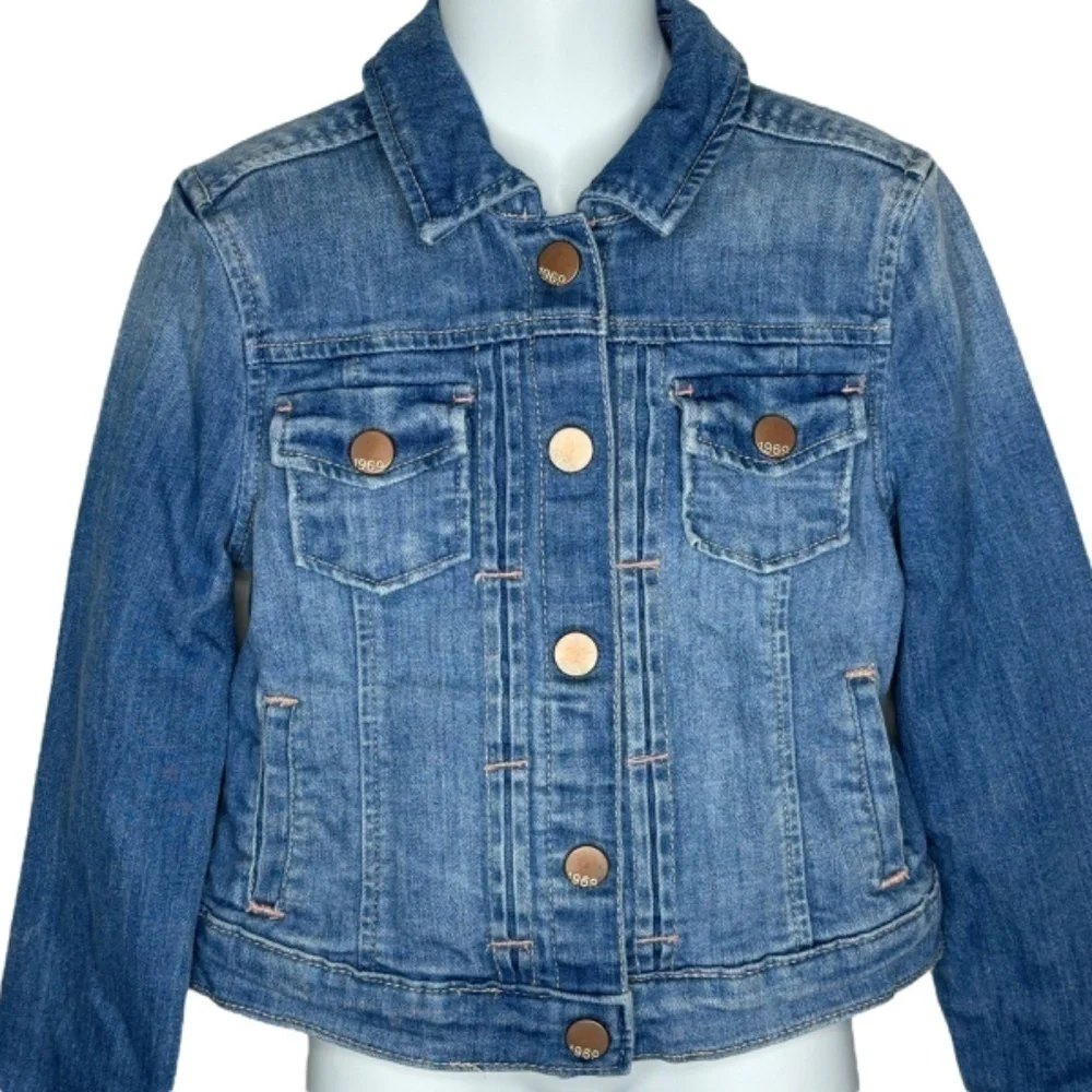 GAP Kids Jean Jacket Girls Size S Blue Snap Up Long Sleeve Denim‎ with Pockets
